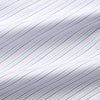 View 4 of product The Turnbull & Asser Blue Multi Stripe Regular Fit Mayfair Shirt features light blue vertical stripes on white, a classic collar, long sleeves, and buttoned cuffs, displayed on a plain white surface.