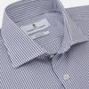 View 2 of product The Turnbull & Asser Blue Check Tailored Fit Shirt features a Kent collar, 2-button cuffs, and white buttons. Made from fine Italian cotton with a small blue and white checkered pattern, it's displayed on a plain white background.