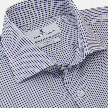 Blue Check Tailored Fit Shirt with Kent Collar and 2-Button Cuffs