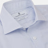 View 2 of product The Turnbull & Asser Sky Blue Bengal Stripe Tailored Fit Shirt features a Kent collar and 2-button cuffs, displayed neatly flat against a white background.