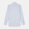 View 5 of product The Turnbull & Asser Sky Blue Bengal Stripe Tailored Fit Shirt features a Kent collar and 2-button cuffs, displayed neatly flat against a white background.