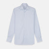 View 1 of product The Turnbull & Asser Sky Blue Bengal Stripe Tailored Fit Shirt features a Kent collar and 2-button cuffs, displayed neatly flat against a white background.