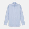 View 1 of product The Turnbull & Asser Pink and Blue Stripe Tailored Fit Shirt with a Kent collar is neatly laid flat on a plain white background.