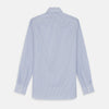 View 5 of product The Turnbull & Asser Sky Blue and White Stripe Tailored Fit Shirt features a Kent collar, 2-button cuffs, and is crafted from fine Italian cotton, shown flat against a plain background.
