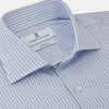 View 2 of product The Turnbull & Asser Sky Blue and White Stripe Tailored Fit Shirt features a Kent collar, 2-button cuffs, and is crafted from fine Italian cotton, shown flat against a plain background.