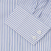 View 3 of product The Turnbull & Asser Sky Blue and White Stripe Tailored Fit Shirt features a Kent collar, 2-button cuffs, and is crafted from fine Italian cotton, shown flat against a plain background.