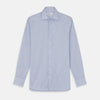 View 1 of product The Turnbull & Asser Sky Blue and White Stripe Tailored Fit Shirt features a Kent collar, 2-button cuffs, and is crafted from fine Italian cotton, shown flat against a plain background.