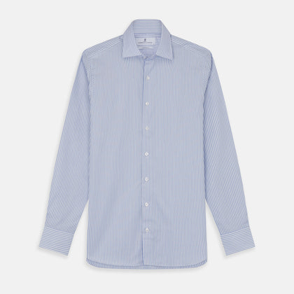 Sky Blue and White Stripe Tailored Fit Shirt with Kent Collar and 2-Button Cuffs