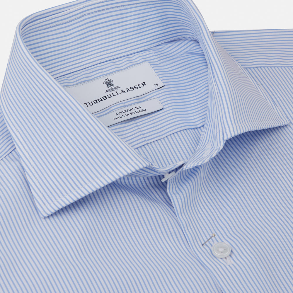 Blue Bengal Stripe Tailored Fit Shirt with Kent Collar and 2-Button Cuffs