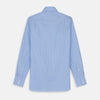 View 5 of product The Turnbull & Asser Powder Blue Stripe Tailored Fit Shirt features a Kent collar and 2-button cuffs, with powder blue and white vertical pinstripes, shown against a plain white background.