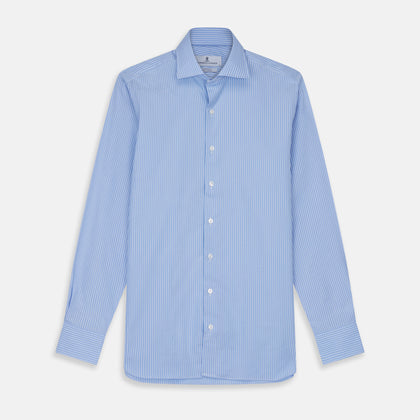 Powder Blue Stripe Tailored Fit Shirt with Kent Collar and 2-Button Cuffs
