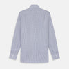 View 5 of product The Turnbull & Asser Blue Check Tailored Fit Shirt features a Kent collar, 2-button cuffs, and white buttons. Made from fine Italian cotton with a small blue and white checkered pattern, it's displayed on a plain white background.
