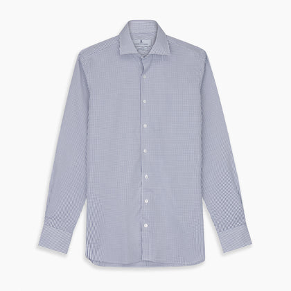 Blue Check Tailored Fit Shirt with Kent Collar and 2-Button Cuffs Image 5