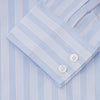 View 3 of product The Turnbull & Asser Pink and Blue Stripe Tailored Fit Shirt with a Kent collar is neatly laid flat on a plain white background.