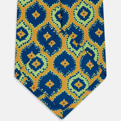 Yellow Medallion Printed Silk Tie Image 3