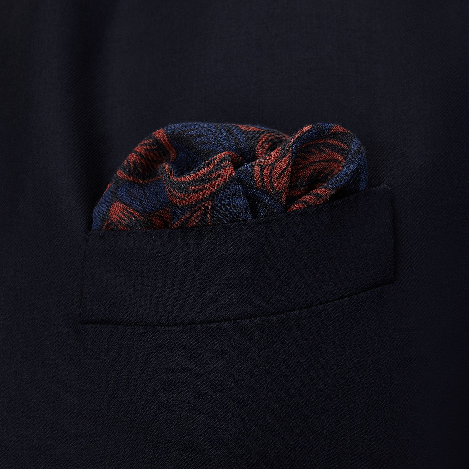Image 3 of product Navy Multi Camo Birds Wool Twill Pocket Square
