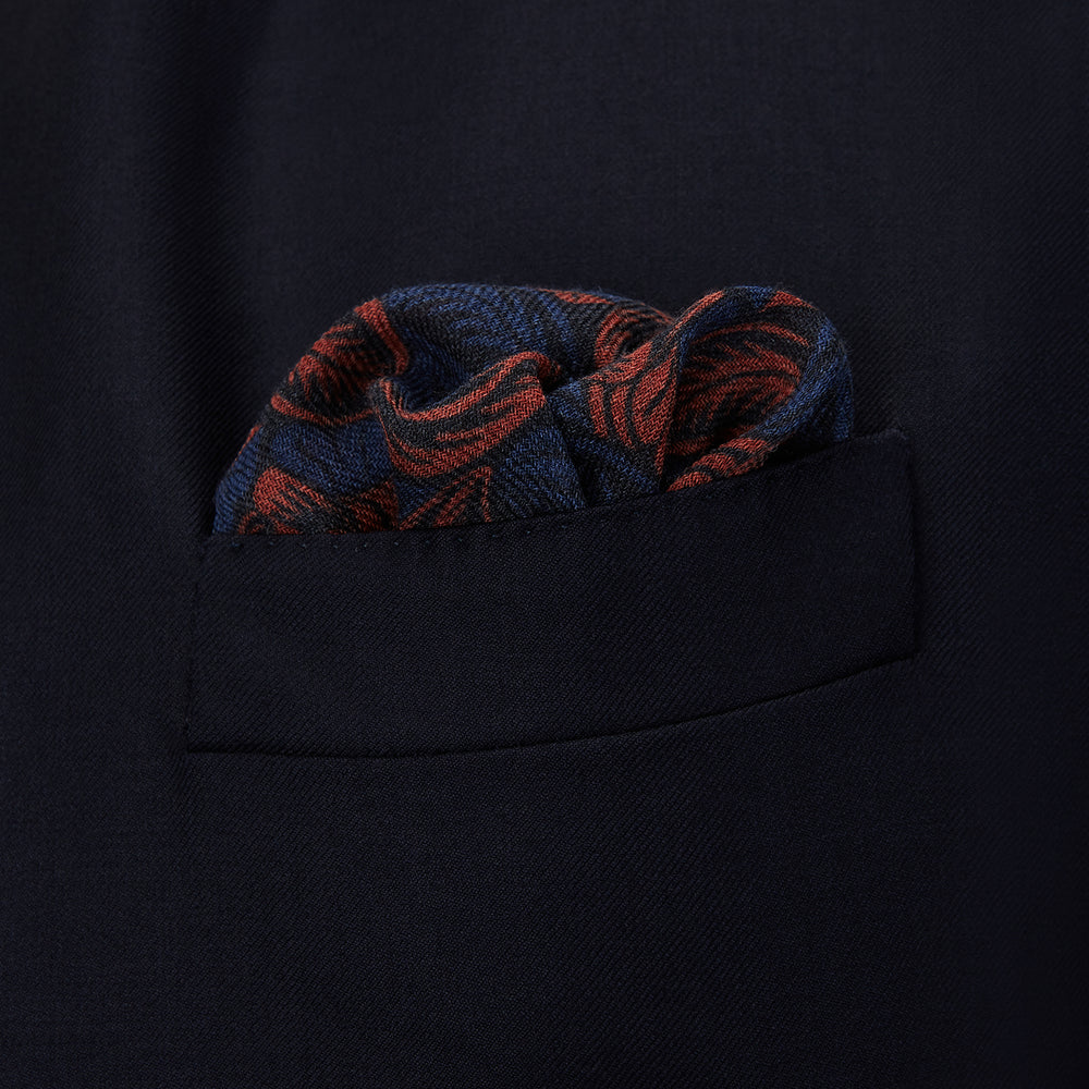 Navy Multi Camo Birds Wool Twill Pocket Square