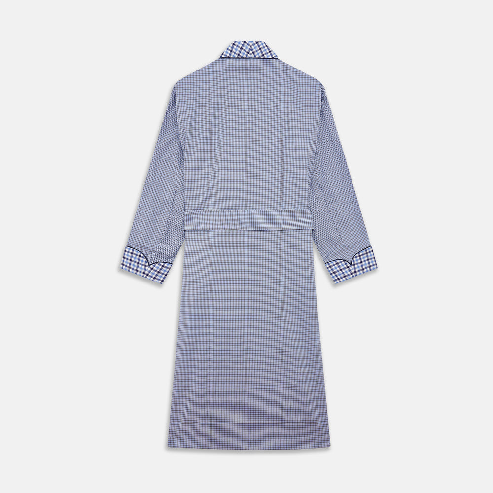 Blue Multi Check Contrast Cotton Gown