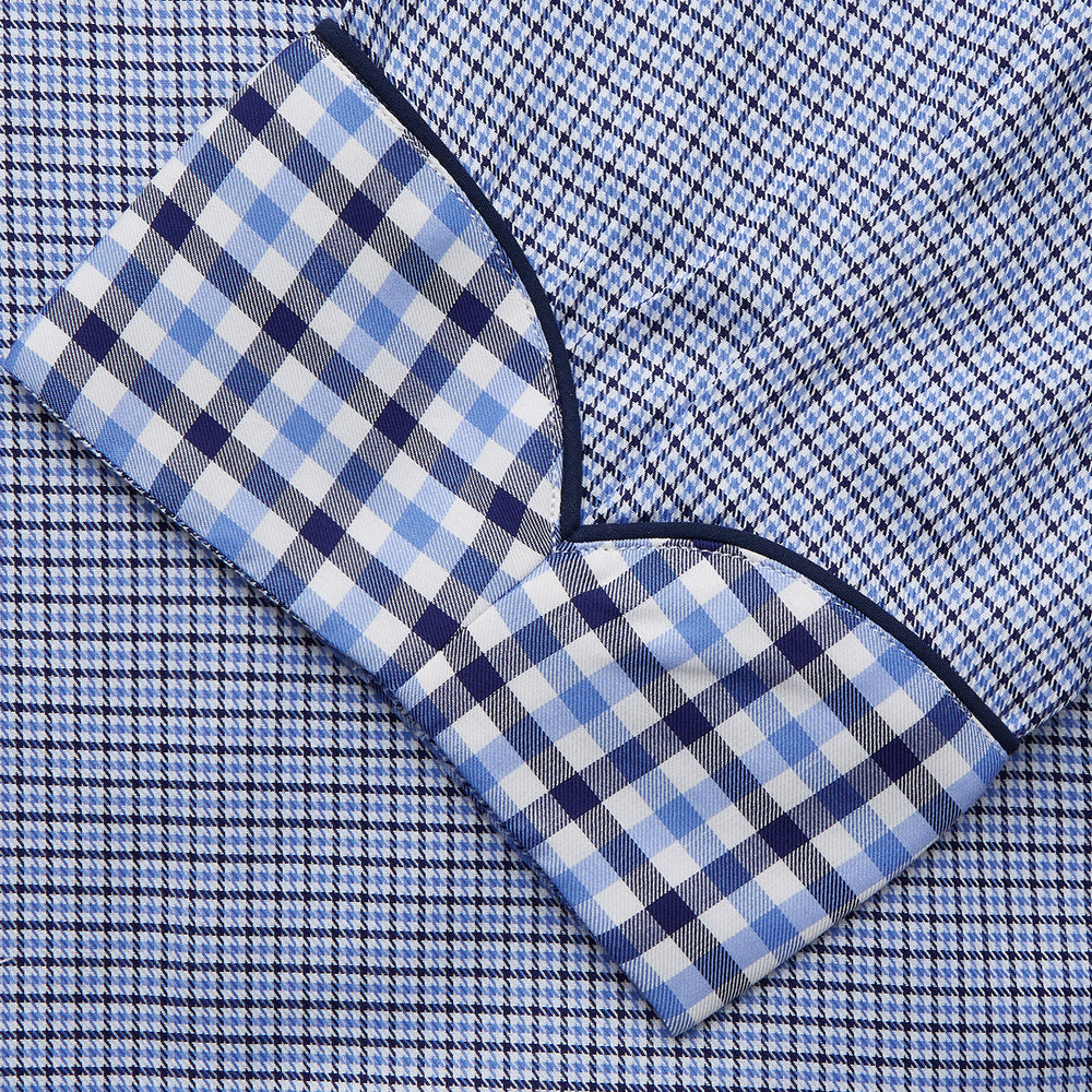 Blue Multi Check Contrast Cotton Gown