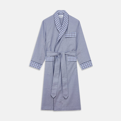 Blue Multi Check Contrast Cotton Gown