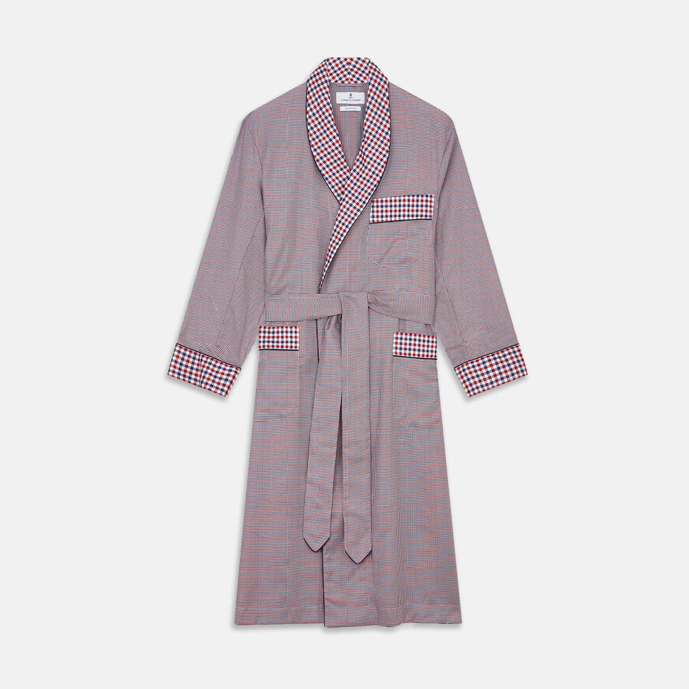 Burgundy Multi Check Contrast Cotton Gown