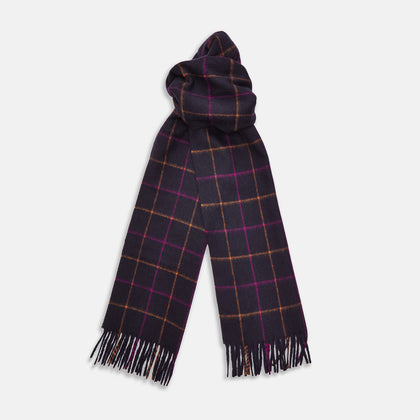 Purple Multi Tattersall Check Cashmere Scarf