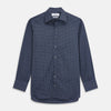 Navy Check Regular Fit Flannel Shirt with T&A Collar and 3 Button Cuffs