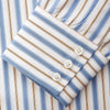 View 5 of product The Turnbull & Asser Blue Multi Stripe Regular Fit Shirt features a classic T&A collar, 3 button cuffs, and vertical blue, white, and yellow stripes for a timeless look.