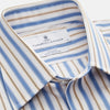 View 4 of product The Turnbull & Asser Blue Multi Stripe Regular Fit Shirt features a classic T&A collar, 3 button cuffs, and vertical blue, white, and yellow stripes for a timeless look.