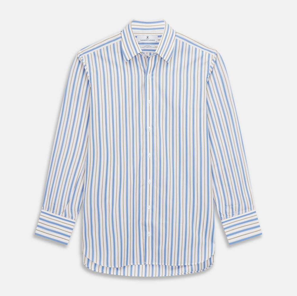 Blue Multi Stripe Regular Fit Shirt with T&A Collar and 3 Button Cuffs