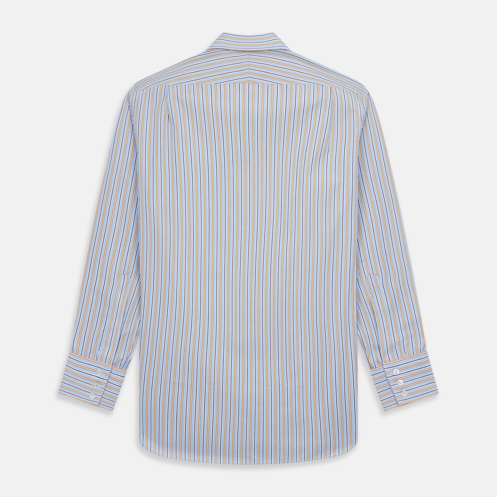 Blue, Orange & Navy Multi Stripe Regular Fit Shirt with T&A Collar and 3 Button Cuffs