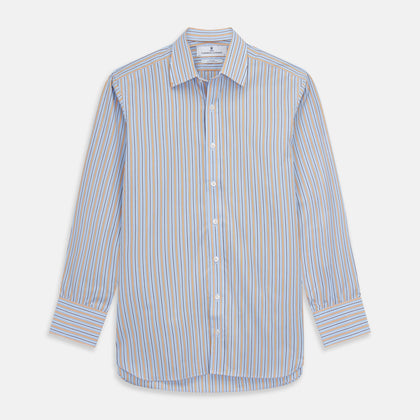 Blue, Orange & Navy Multi Stripe Regular Fit Shirt with T&A Collar and 3 Button Cuffs