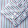 View 3 of product The Turnbull & Asser Blue, Purple & Green Stripe Regular Fit Shirt features a T&A collar and 3 button cuffs, laid flat on a white surface.