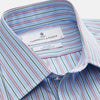 Blue, Purple & Green Stripe Regular Fit Shirt with T&A Collar and 3 Button Cuffs