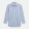View 1 of product The Turnbull & Asser Blue, Purple & Green Stripe Regular Fit Shirt features a T&A collar and 3 button cuffs, laid flat on a white surface.