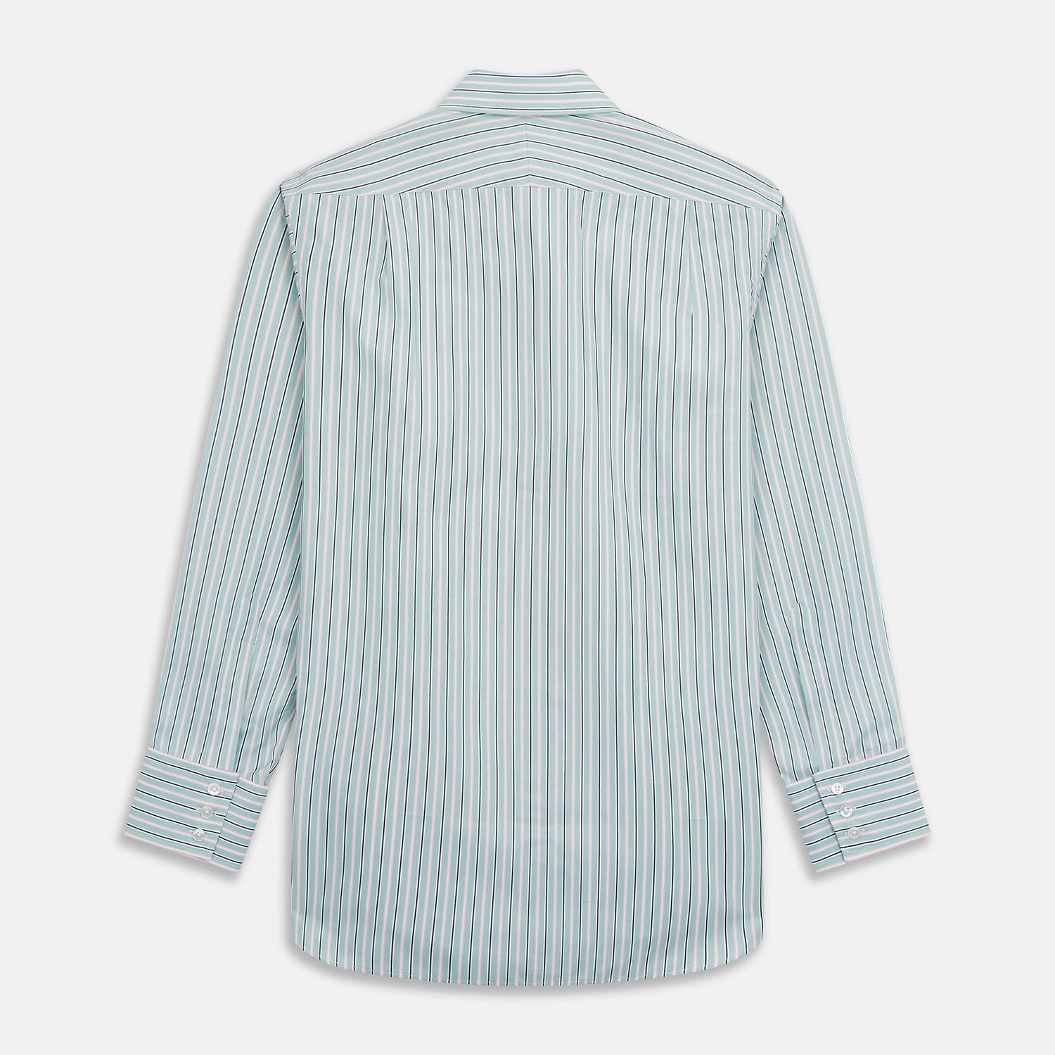 Image 5 of product Green, Navy & Pink Stripe Regular Fit Shirt with T&A Collar and 3 Button Cuffs