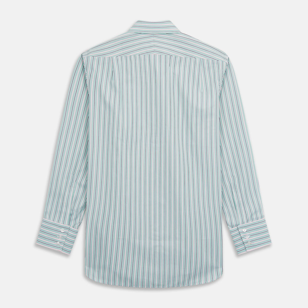 Green, Navy & Pink Stripe Regular Fit Shirt with T&A Collar and 3 Button Cuffs