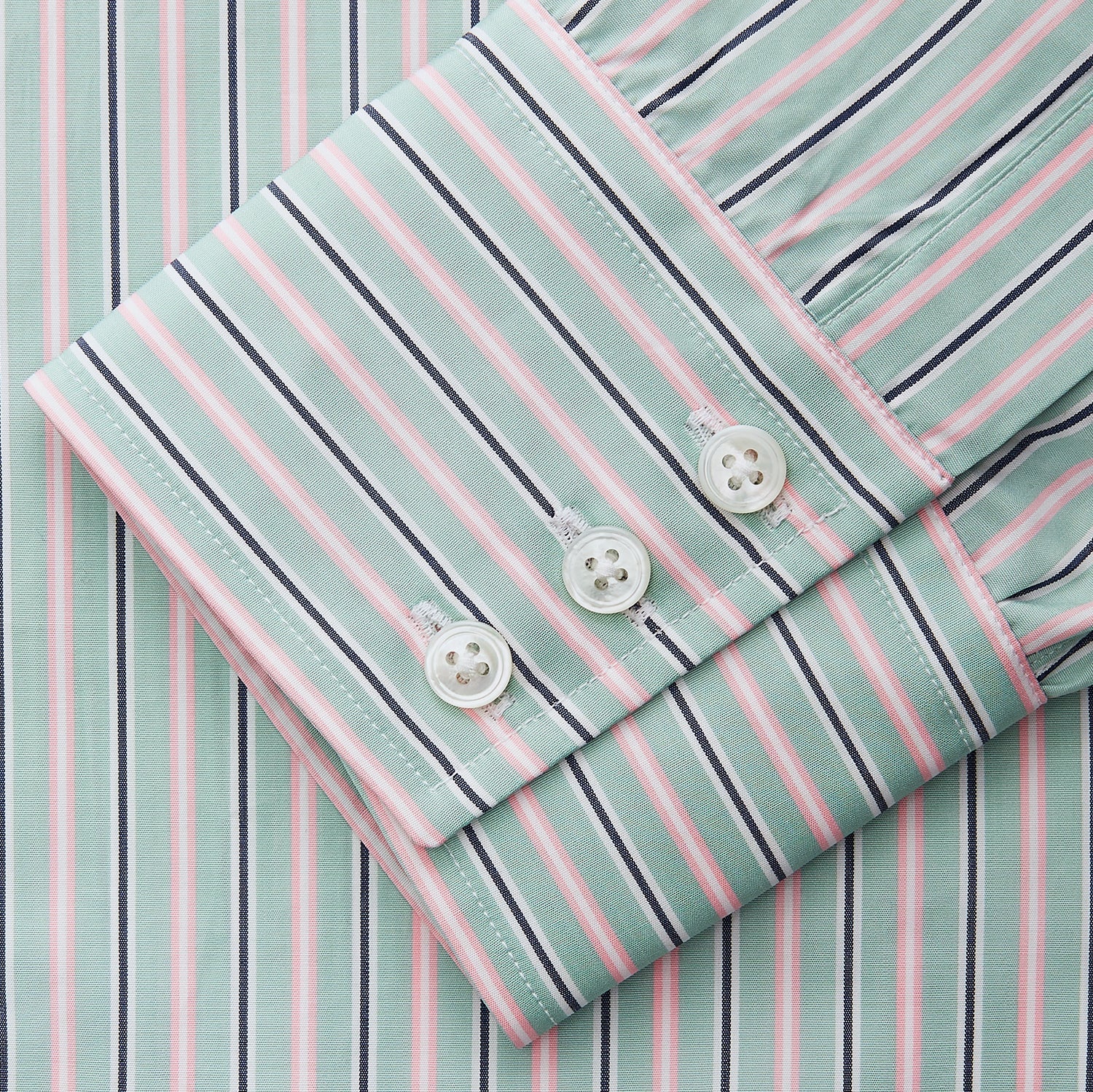 Image 3 of product Green, Navy & Pink Stripe Regular Fit Shirt with T&A Collar and 3 Button Cuffs