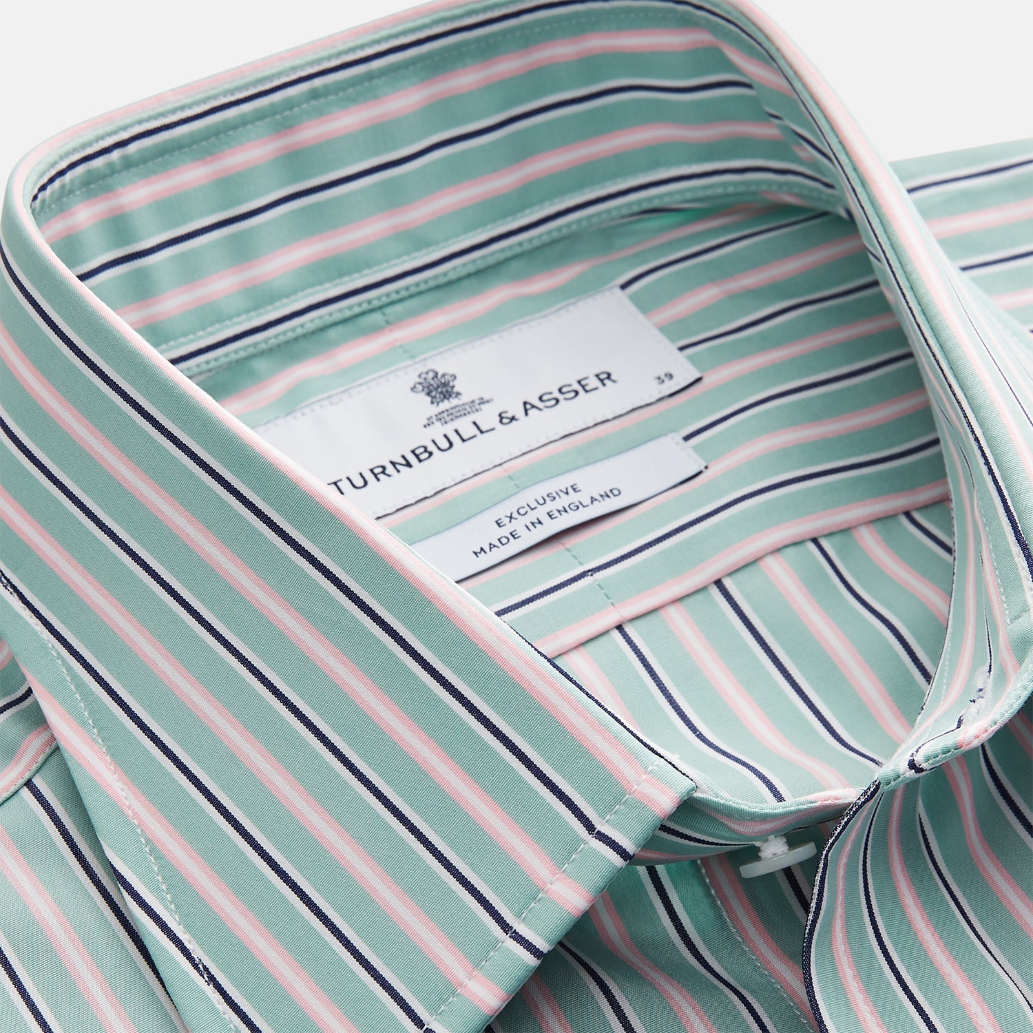 Image 2 of product Green, Navy & Pink Stripe Regular Fit Shirt with T&A Collar and 3 Button Cuffs