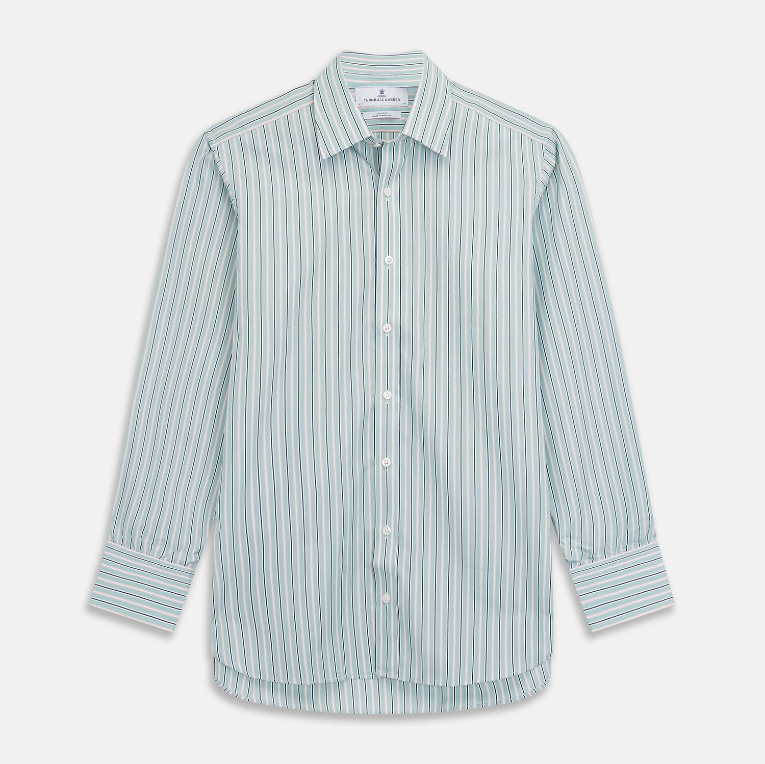 Image 1 of product Green, Navy & Pink Stripe Regular Fit Shirt with T&A Collar and 3 Button Cuffs