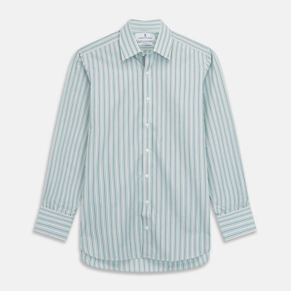 Green, Navy & Pink Stripe Regular Fit Shirt with T&A Collar and 3 Button Cuffs