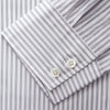 View 3 of product The Turnbull & Asser Grey Multi Stripe Tailored Fit Twill Shirt features a Kent collar and 2 button cuffs, displayed flat on a white background.