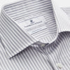 View 2 of product The Turnbull & Asser Grey Multi Stripe Tailored Fit Twill Shirt features a Kent collar and 2 button cuffs, displayed flat on a white background.