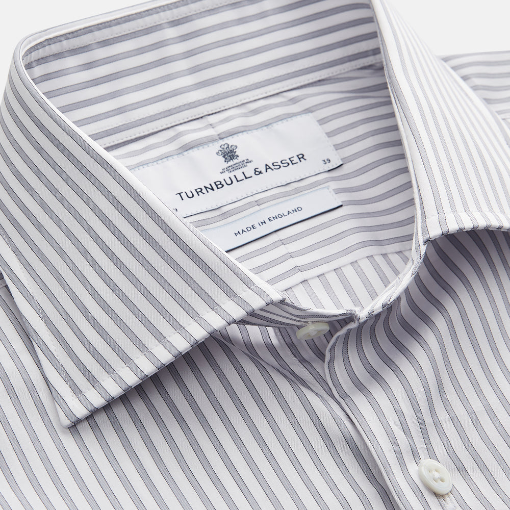 Grey Multi Stripe Tailored Fit Twill Shirt with Kent Collar and 2 Button Cuffs