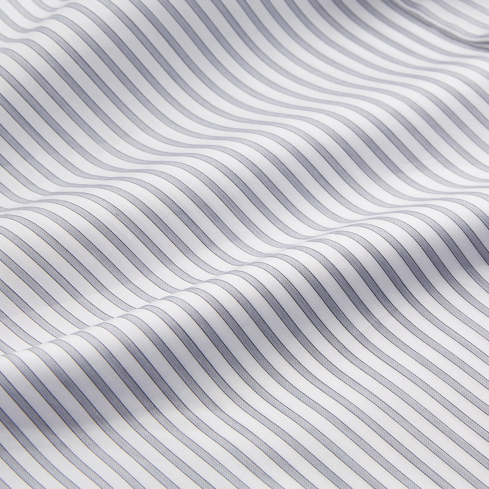 Grey Multi Stripe Tailored Fit Twill Shirt with Kent Collar and 2 Button Cuffs