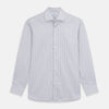 View 1 of product The Turnbull & Asser Grey Multi Stripe Tailored Fit Twill Shirt features a Kent collar and 2 button cuffs, displayed flat on a white background.