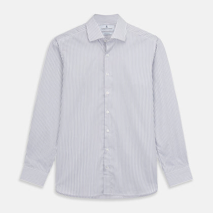 Grey Multi Stripe Tailored Fit Twill Shirt with Kent Collar and 2 Button Cuffs