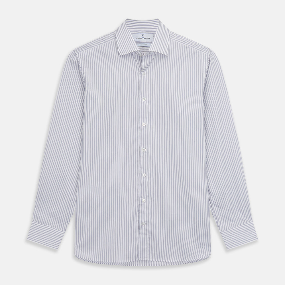 Grey Multi Stripe Tailored Fit Twill Shirt with Kent Collar and 2 Button Cuffs