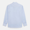 View 5 of product Turnbull & Asser Blue Multi Stripe Tailored Fit Twill Shirt features a Kent collar, 2 button cuffs, and white buttons. Crafted from Italian cotton, it's displayed flat on a white background.