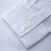 View 3 of product Turnbull & Asser Blue Multi Stripe Tailored Fit Twill Shirt features a Kent collar, 2 button cuffs, and white buttons. Crafted from Italian cotton, it's displayed flat on a white background.